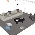 Sofa Coffee Table Combination Multi-person Sofa Coffee Table Top Chair Lazy Sofa Metal Floor Lamp Side Table Jewelry Ornaments 3d model