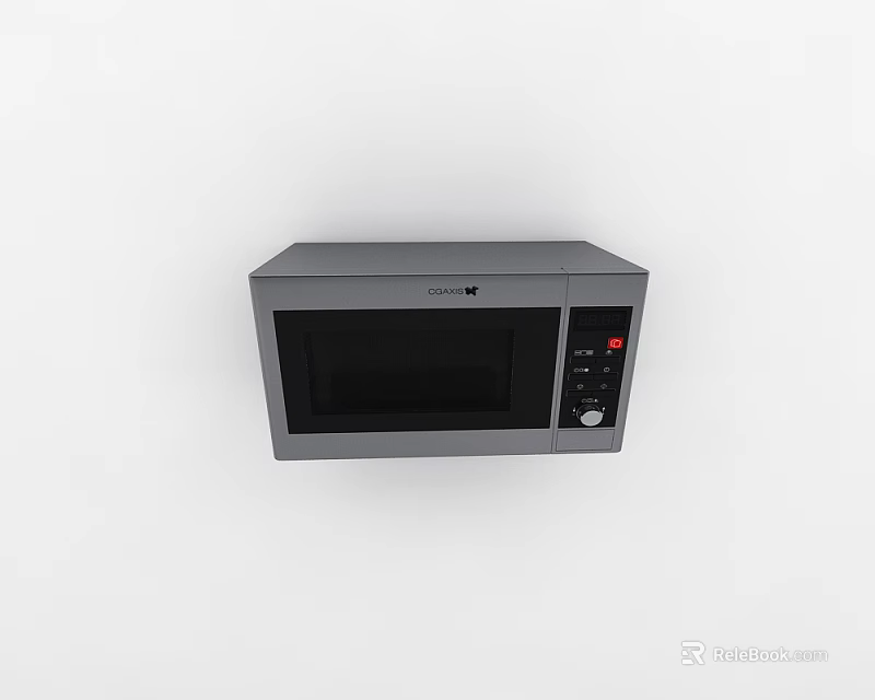 Modern Kitchen Microwave Oven With Digital Control Panel Gray Exterior And Red Button Interface 3d model 