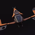 Orange Detailed Futuristic Spaceship With Sleek Design And Extended Wings