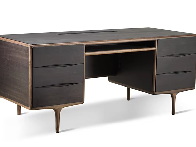 Modern Dark Wooden Desk With Drawers And Sleek Design For Home Office 3d model