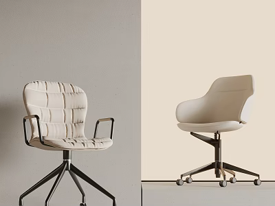 Tufted Armchair With Black Metal Legs And Modern Wheeled Chair On Light Colored Walls 3d model