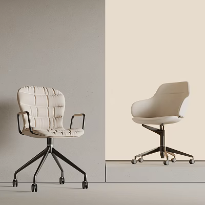 Tufted Armchair With Black Metal Legs And Modern Wheeled Chair On Light Colored Walls 3d model