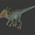 Colorful 3D Rendered Dinosaur Model With Spiked Back Striped Tail And Red Head