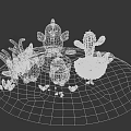 Cute Cartoon Chickens Family With One In Nest Surrounded By Green Plants And Cactus