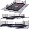 Outdoor Fenced Soccer Field With Artificial Turf Red Areas Center Mark Lighting And Benches