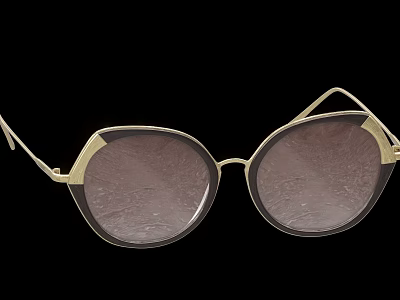 Stylish Gold Frame Sunglasses With Round Textured Tinted Lenses Design 3d model