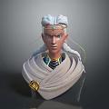 Game Movie Character With Silver White Braided Hair Golden Headpiece And Blue Gold Outfit