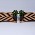 Outdoor Chair With Brown And Black Striped Design And Green Plants For Garden Use