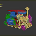 Steampunk Style Blue And Copper Vintage Car Model With Steam Pipes And Retro Design