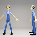 Cartoon Style Game and Movie Character in Blue Overalls Blue Cap Yellow Gloves Black Shoes
