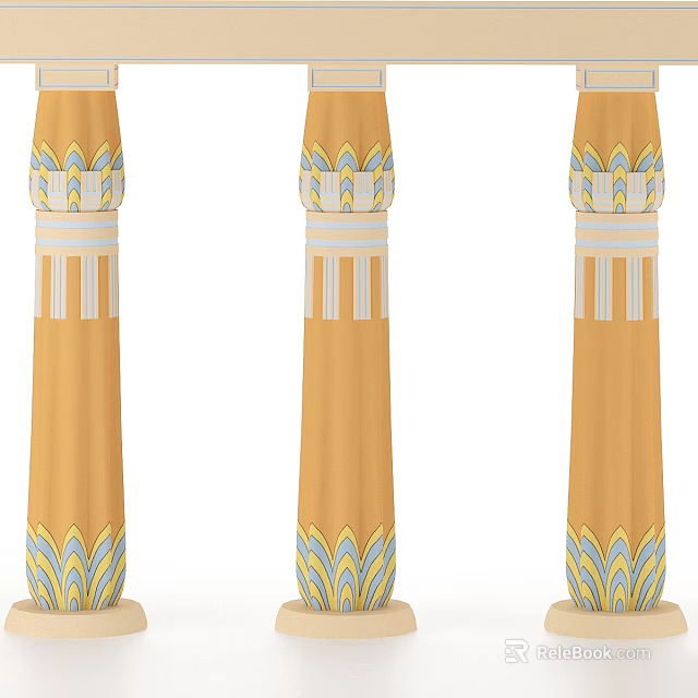 Ornate Yellow Decorative Columns With Blue And White Floral Patterns For Interior Design 3d model 