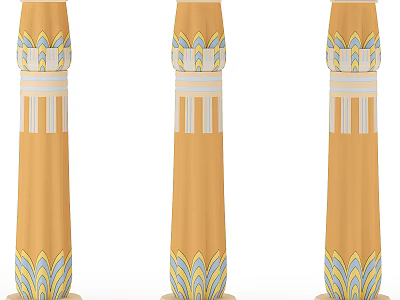 Ornate Yellow Decorative Columns With Blue And White Floral Patterns For Interior Design 3d model