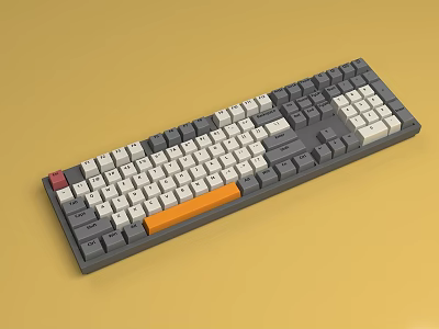 Mechanical Keyboard with Gray White Orange Keycaps and Red Accent Key Design 3d model