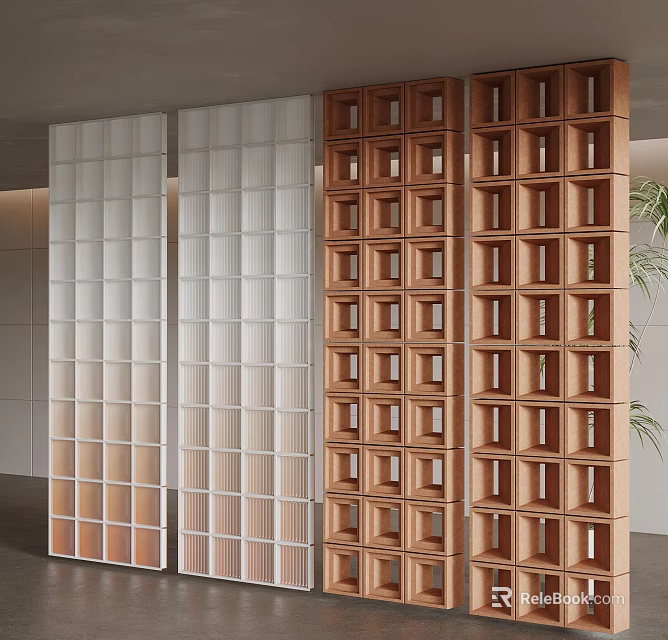 Modern Room Dividers With White And Wooden Lattice Grid Design For Interior Spaces 3d model 