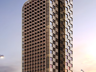 Elegant Modern Hotel Building With High Rise Glass Facade And Unique Design 3d model