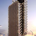 Elegant Modern Hotel Building With High Rise Glass Facade And Unique Design