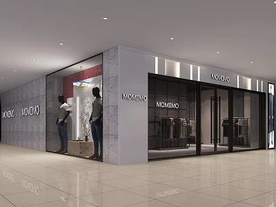 Stylish Retail Shop In Mall With Glass Doors Window Mannequins And Clothing Displays 3d model