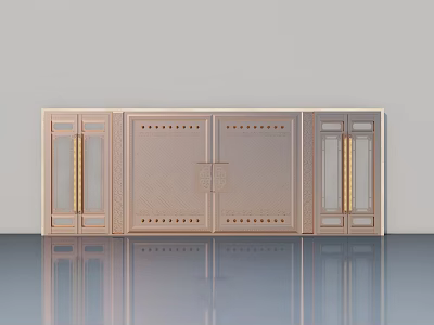 Modern Copper Swing Doors With Glass Inserts And Decorative Metal Frames 3d model