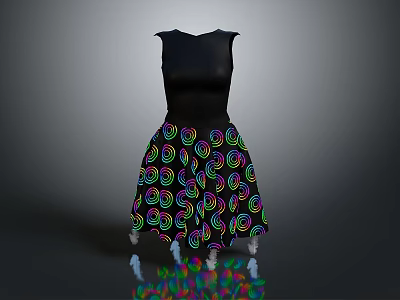 Fashionable Black Sleeveless A Line Dress Featuring Colorful Spiral Patterns Skirt Design 3d model
