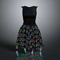 Fashionable Black Sleeveless A Line Dress Featuring Colorful Spiral Patterns Skirt Design