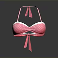 Pink Polka Dot Bikini Top with White Dots and Bow Straps Fashionable Design