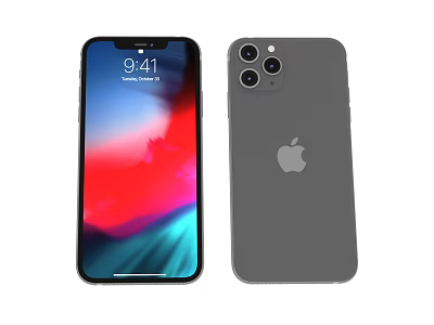 Apple Smartphone With Front Colorful Display Screen And Gray Back Triple Camera Design 3d model