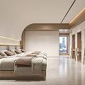 Modern Hotel Guest Room Interior With Comfortable Bed Pillows And City View Windows