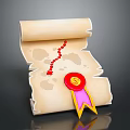 Rolled Parchment With Red Footprint Trail And Red Seal With Pink Yellow Ribbon