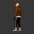 Cat Face Character Wearing Leopard Print Jacket White T-shirt And Dark Pants