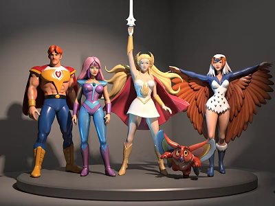 Colorful Action Figures Group With Sword Cape Wings And Detailed Collectible Design 3d model