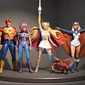 Colorful Action Figures Group With Sword Cape Wings And Detailed Collectible Design