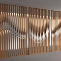 Modern Three Panels Wooden Room Divider With Elegant Wavy Curved Slats And Backlit Design
