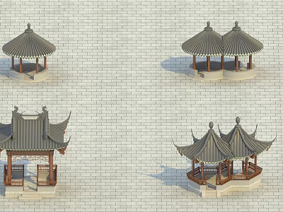 Ancient Chinese Architecture Showcasing Traditional Pavilions With Curved Roofs And Wooden Frames 3d model