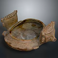 Ancient Ceramic Vessel With Carved Handles Traditional Patterns And Earthy Brown Texture