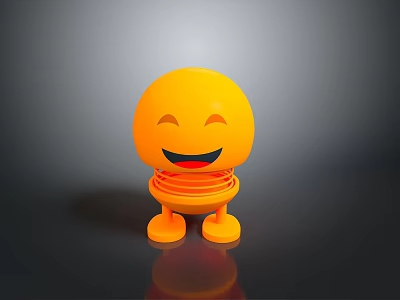 Cute Orange Smiling Emoji Decorative Toy With Spring Body And Small Feet 3d model
