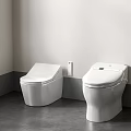 Two White Modern Toilets in Contemporary Bathroom with Sleek Design Elements 3d model