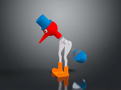 Playful Cartoon Creature With Red Head Blue Hat White Body Orange Feet Holding Blue Ball 3d model