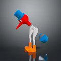 Playful Cartoon Creature With Red Head Blue Hat White Body Orange Feet Holding Blue Ball