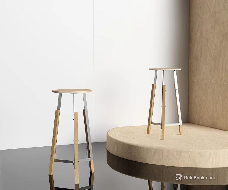 Modern Bar Stools With Wooden Legs And Metal Frames In Minimalist Interior Design 3d model 