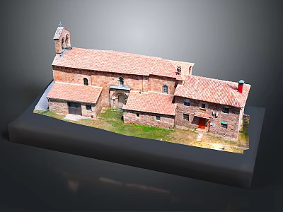 Architectural Model Of Courtyard Style Building With Red Tiled Roofs And Brick Structure 3d model