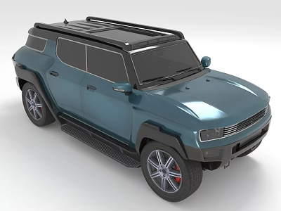 Blue Modern Off Road SUV With Roof Rack And Large Alloy Wheels 3d model