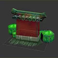Traditional Chinese Landscape With Red Structure Green Roof And Decorative Green Elements