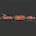 Futuristic Science Fiction Weapon With Red Metallic Components And Detailed Structure
