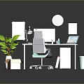 Modern Home Office Furniture Setup With Orange Desk Office Chair Drawer Cabinet And Green Plant