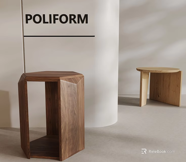 Modern Wooden Side Tables With Hexagonal Walnut And Minimalist Natural Wood Design In Interior 3d model 