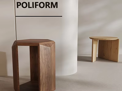 Modern Wooden Side Tables With Hexagonal Walnut And Minimalist Natural Wood Design In Interior 3d model