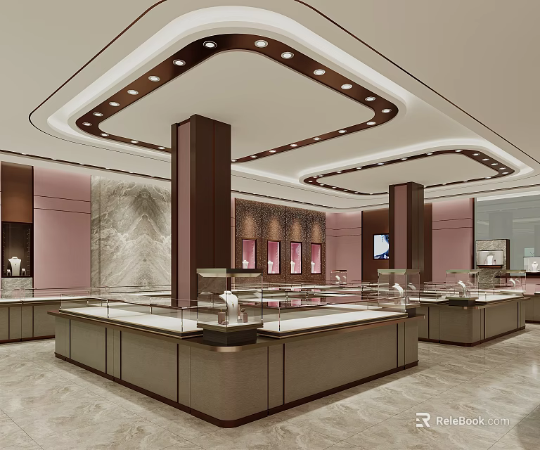 Luxury Jewelry Store Interior With Glass Display Cases And Lighting 3d model 