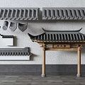 Traditional Chinese Architectural Components With Gray Roof Tiles And Wooden Gateway Structures