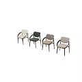 Modern Minimalist Dining Chair With Walnut Wood Frame Armrest And Beige Fabric Seat