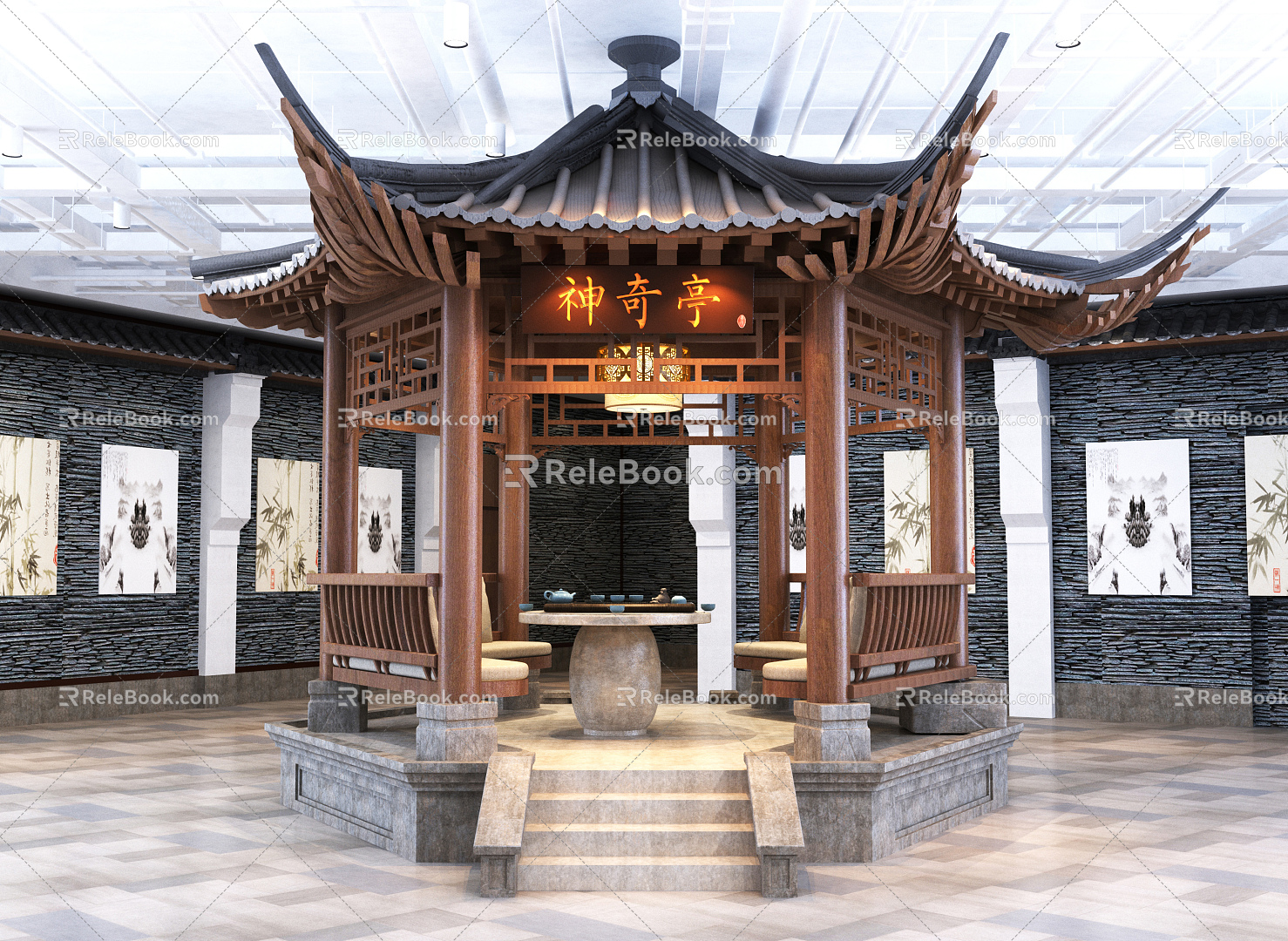 Chinese style pavilion ancient pavilion pavilion six corner pavilion garden architecture 3d model